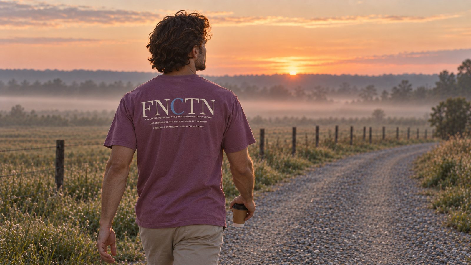 Walking a gravel road at first light in the Pocket Tee